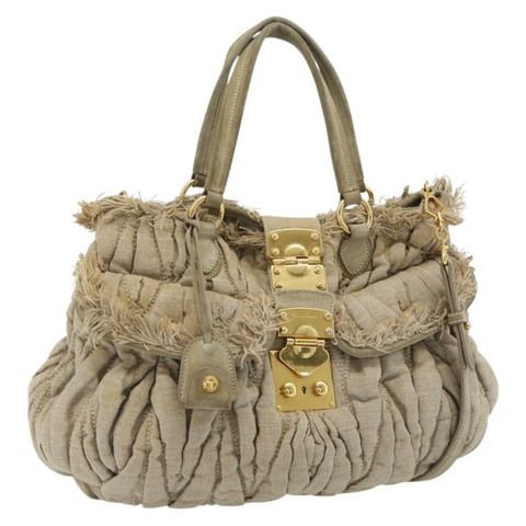 Miu Miu Matelasse 手袋 帆布 2way 米色 金 正品 181934A