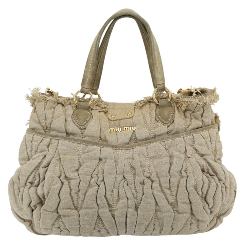 【日本直送】Miu Miu Matelasse 手袋 帆布 兩用 米色 金 正品 181934A-1