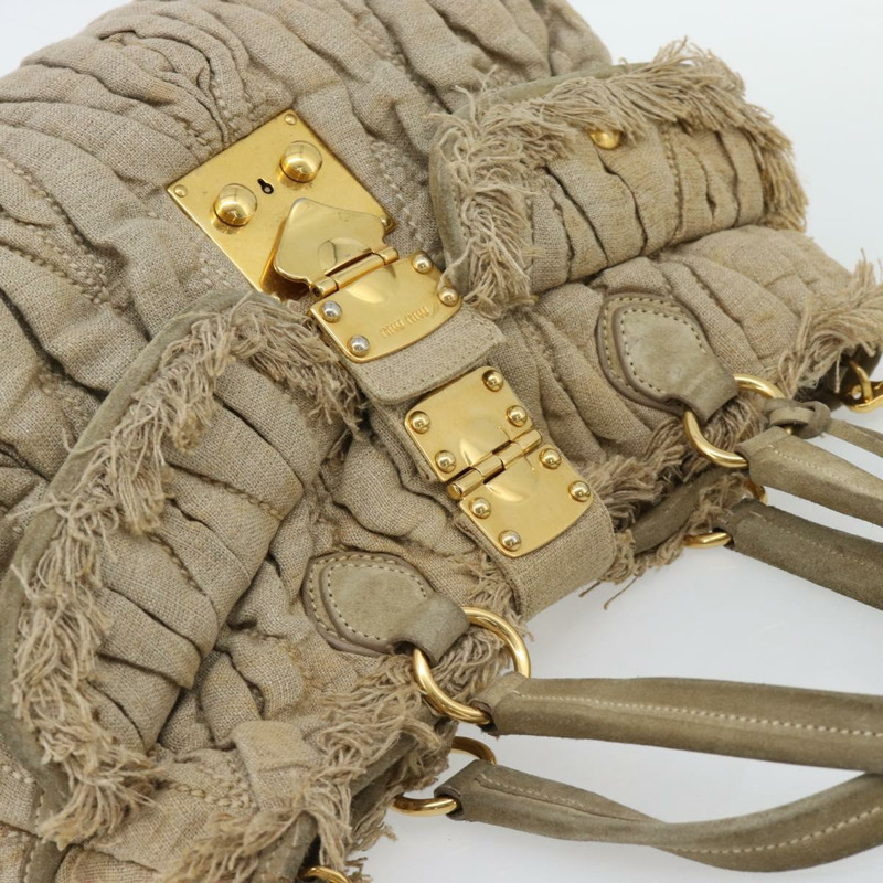 【日本直送】Miu Miu Matelasse 手袋 帆布 兩用 米色 金 正品 181934A-5