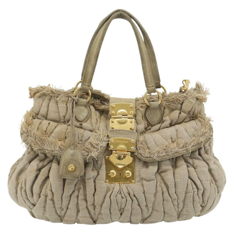 【日本直送】Miu Miu Matelasse 手袋 帆布 兩用 米色 金 正品 181934A-12