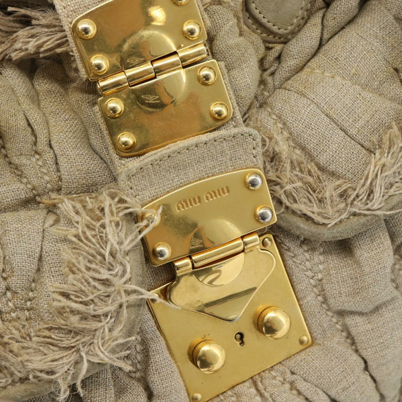 【日本直送】Miu Miu Matelasse 手袋 帆布 兩用 米色 金 正品 181934A-18