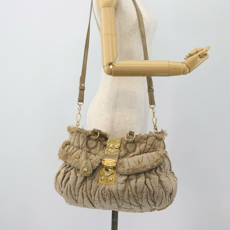 【日本直送】Miu Miu Matelasse 手袋 帆布 兩用 米色 金 正品 181934A-25