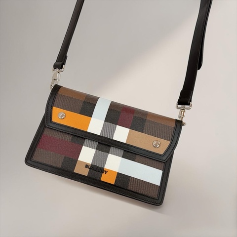 莉亞精品♡ Burberry 格紋彩色翻蓋斜背包 二手