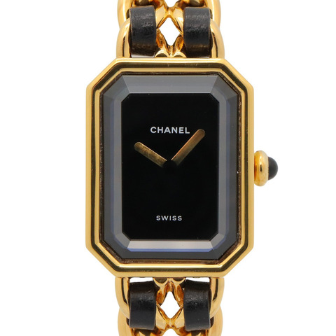 香奈兒 (Chanel) CHANEL Première M 女士腕錶，鍍金 (GP)，皮革錶帶，黑色，H0001