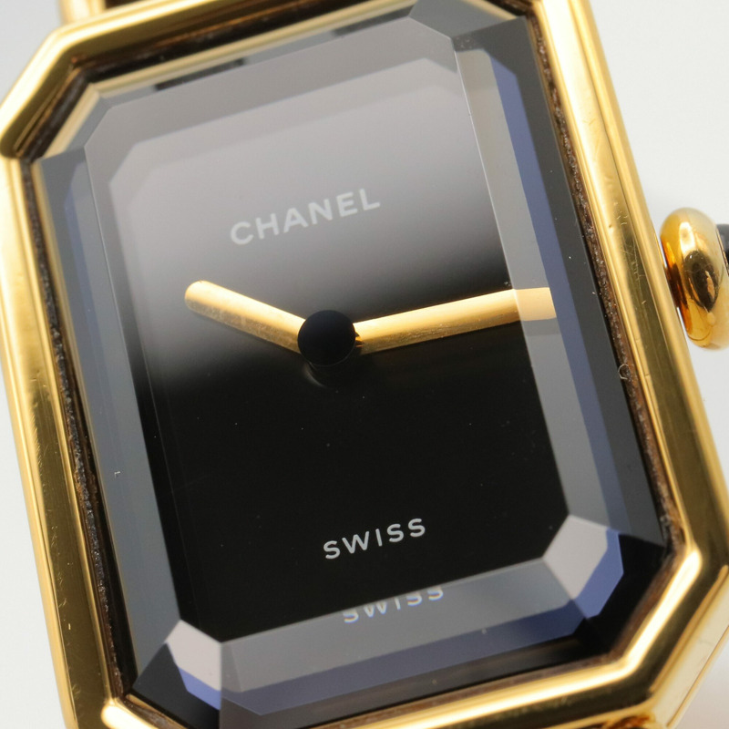 香奈兒 (Chanel) CHANEL Première M 女士腕錶,鍍金 (GP),皮革錶帶,黑色,H0001-7