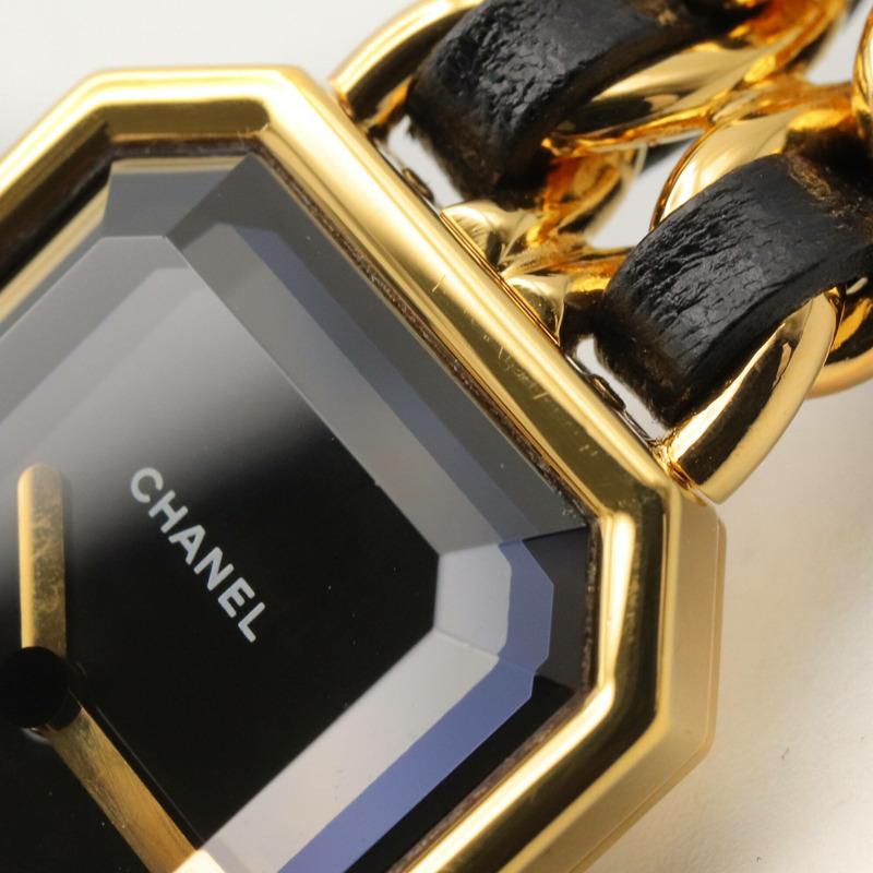 香奈兒 (Chanel) CHANEL Première M 女士腕錶,鍍金 (GP),皮革錶帶,黑色,H0001-10