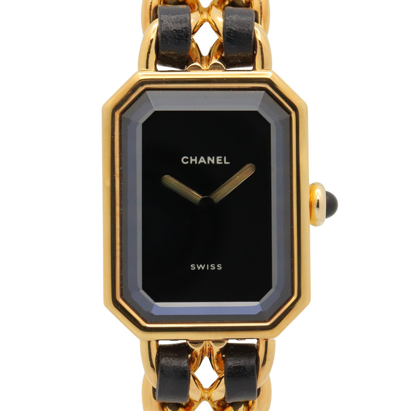 香奈兒 (Chanel) CHANEL Première M 女士腕錶,鍍金 (GP),皮革錶帶,黑色,H0001-0