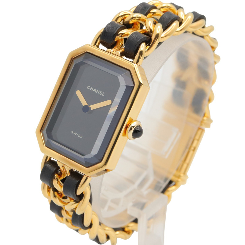 香奈兒 (Chanel) CHANEL Première M 女士腕錶,鍍金 (GP),皮革錶帶,黑色,H0001-1