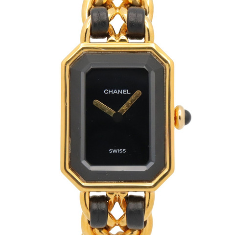 香奈兒 (Chanel) CHANEL Première S 女士腕錶，鍍金 (GP)，皮革錶帶，黑色，H0001