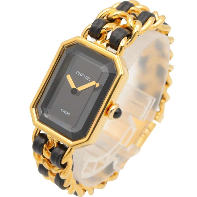 香奈兒 (Chanel) CHANEL Première S 女士腕錶,鍍金 (GP),皮革錶帶,黑色,H0001-1
