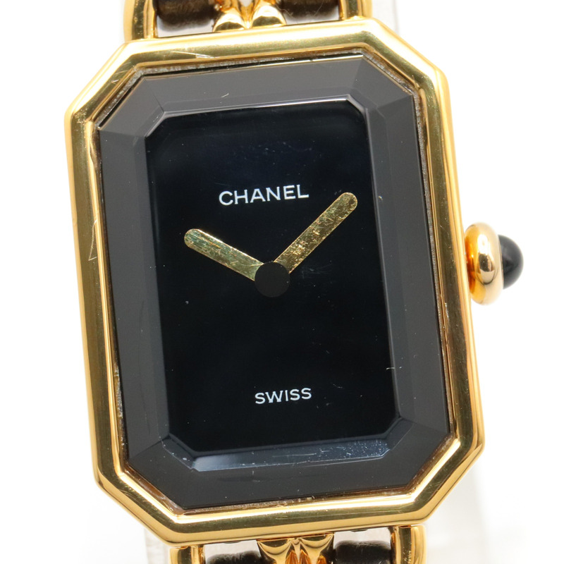 香奈兒 (Chanel) CHANEL Première S 女士腕錶,鍍金 (GP),皮革錶帶,黑色,H0001-2