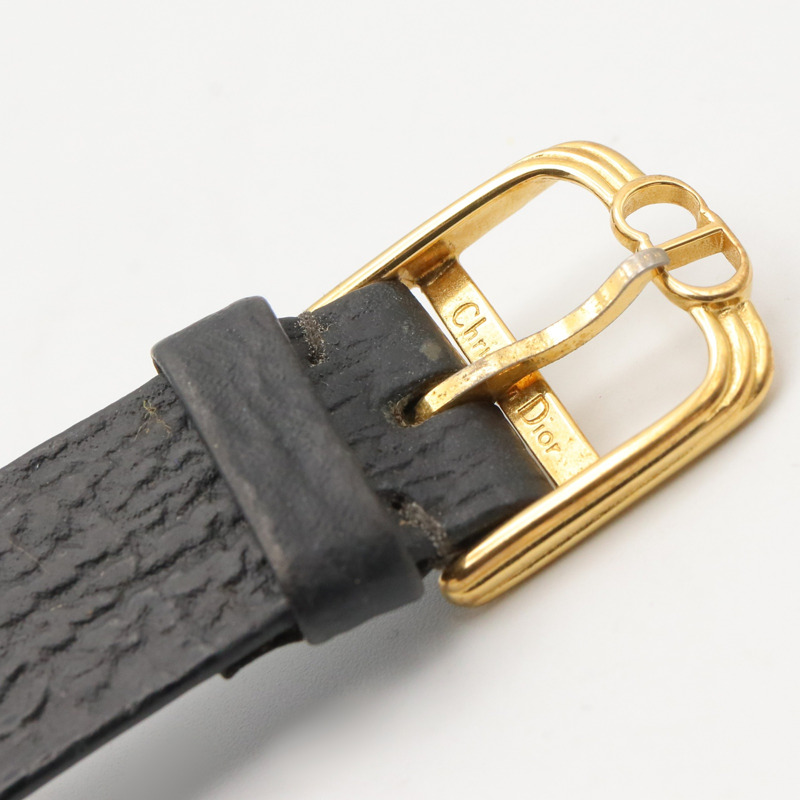 Christian Dior Dior Baghira腕錶，鍍金（GP），鑲鑽，皮革錶帶，女士，黑色，L47.153.3-11
