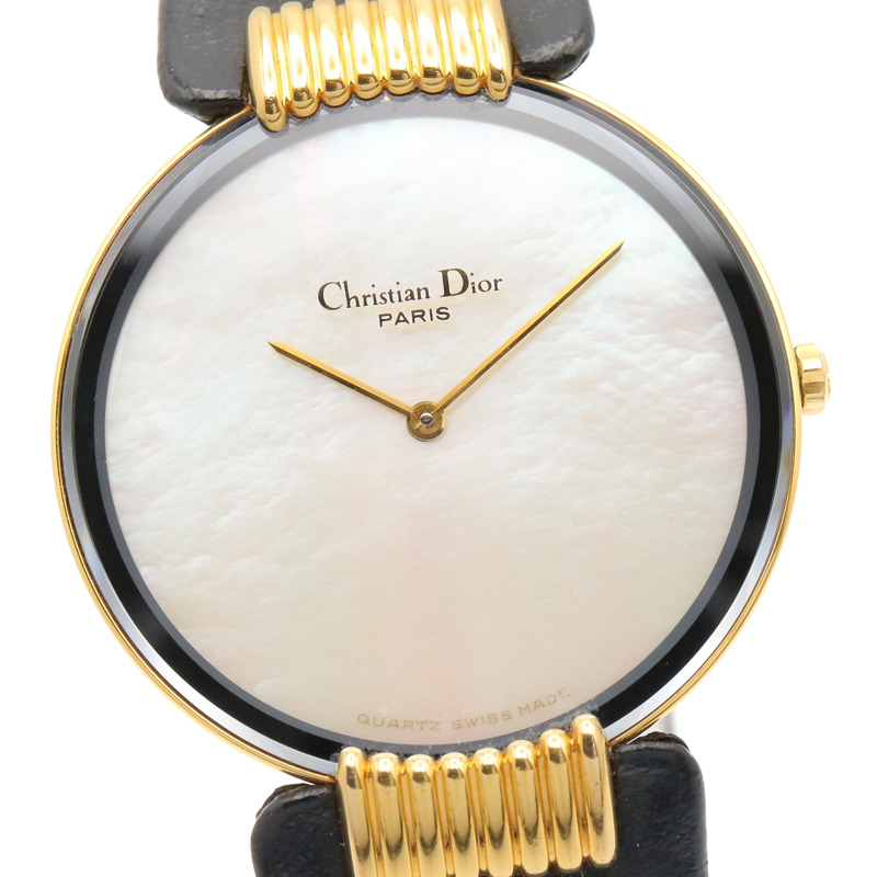 Christian Dior Dior Baghira 女士腕錶,鍍金 (GP),皮革錶帶,白色錶殼,L47.153.3-2