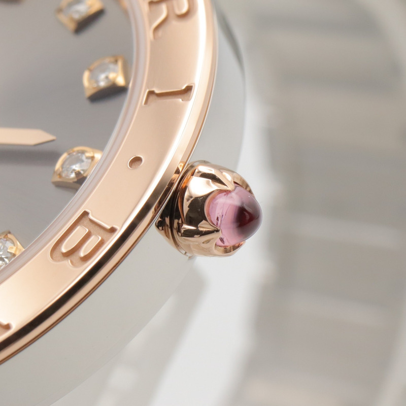 寶格麗 (BVLGARI) 女士腕錶，12 鑽，18K 玫瑰金 (PG) 精鋼，灰色錶盤，型號 BBP33SG-5