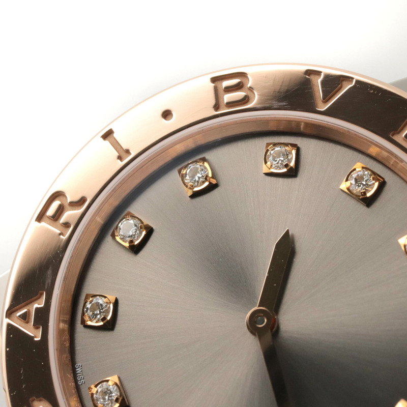 寶格麗 (BVLGARI) 女士腕錶，12 鑽，18K 玫瑰金 (PG) 精鋼，灰色錶盤，型號 BBP33SG-11