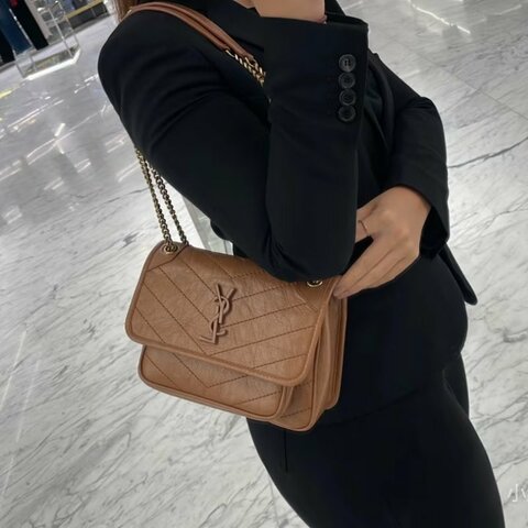 YSL 棕色Niki小號肩背斜背包 22*16*7 99新配件塵袋