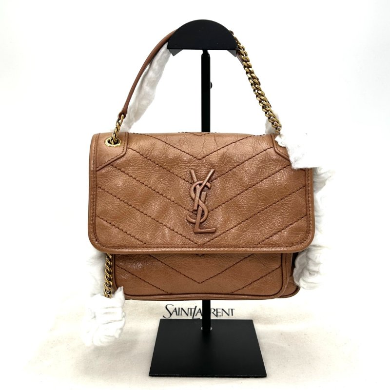 YSL 棕色Niki小號肩背斜背包 22*16*7 99新配件塵袋-1