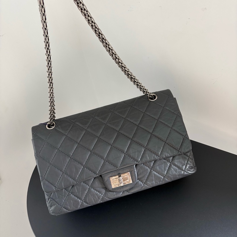 99✨Chanel 香奈兒 灰色銀扣單肩包斜挎包 大號 2.55 15開無卡💛正品-1