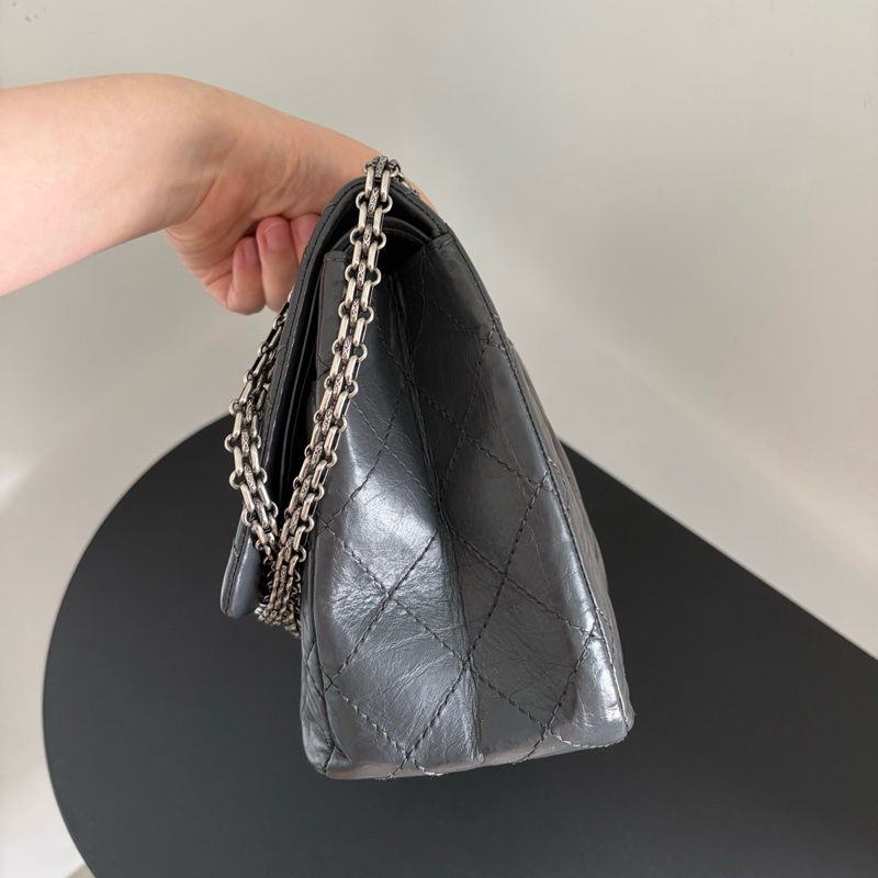 99✨Chanel 香奈兒 灰色銀扣單肩包斜挎包 大號 2.55 15開無卡💛正品-4