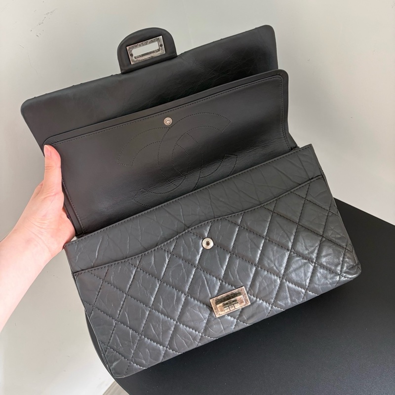 99✨Chanel 香奈兒 灰色銀扣單肩包斜挎包 大號 2.55 15開無卡💛正品-7