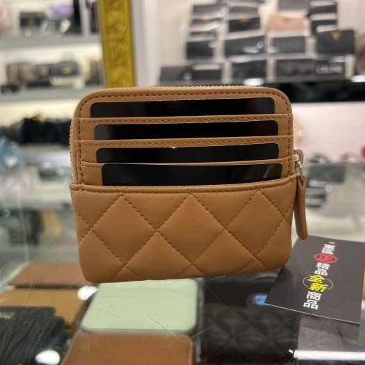 東區正精品㊣CHANEL 香奈兒焦糖色羊皮水鑽19拉鍊卡片夾零錢包吐司包 RZ6451-5