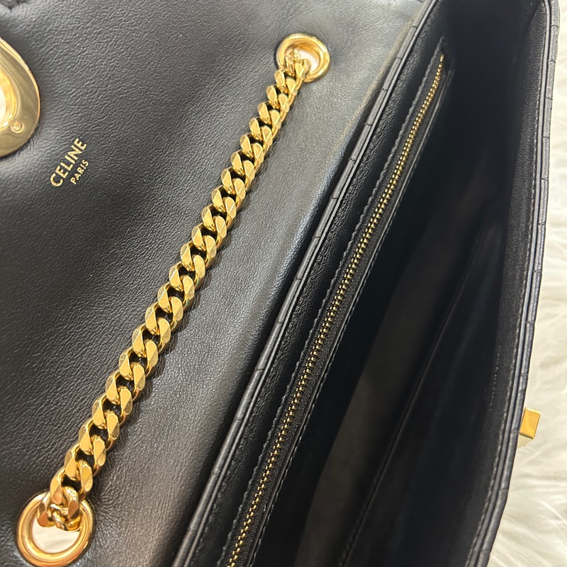 Celine 馬車 黑金 鏈條包-4