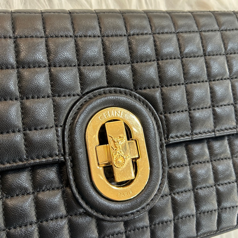 Celine 馬車 黑金 鏈條包-5