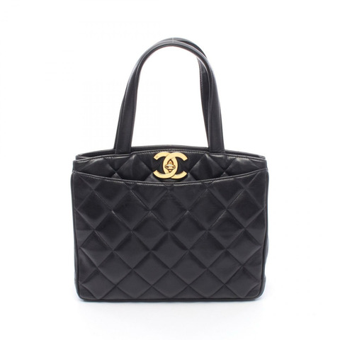 香奈兒 (CHANEL) Matelasse Turnlock Tote 手提包，羊皮材質，海軍藍，金五金，二手 CC