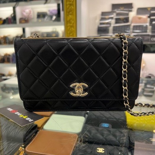東區正精品㊣CHANEL TRENDY CC WOC A80982 全新黑色羊皮金鍊肩背包晚宴包斜背包 RZ6452-0