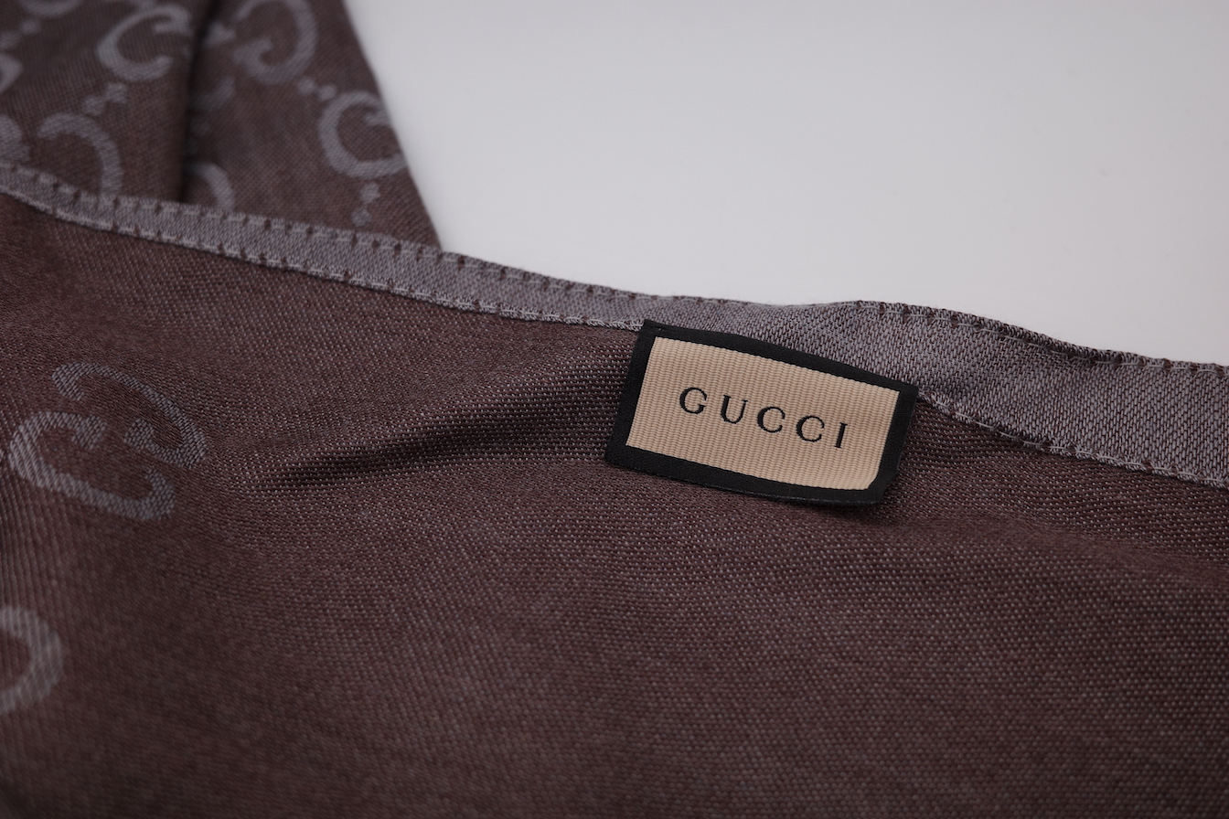 Gucci 古馳 gg logo 褐色 羊毛 鬚邊 圍巾-2
