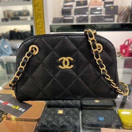 東區正精品㊣CHANEL AS5137 全新香奈兒黑色荔枝紋牛皮金鍊三層拉鍊貝殼包斜背包肩背包 RZ6453-0