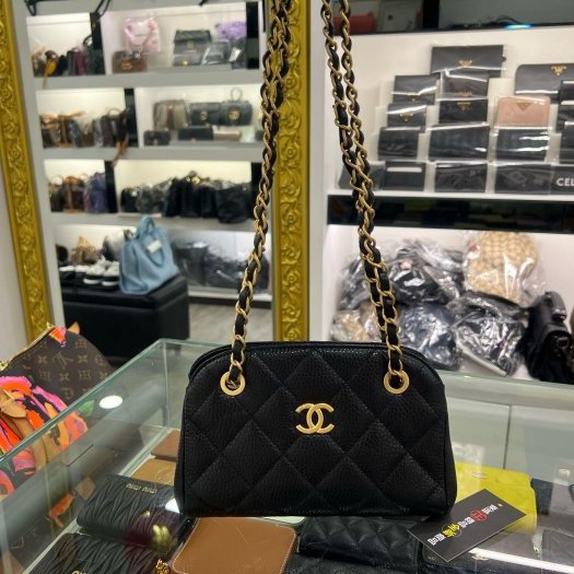 東區正精品㊣CHANEL AS5137 全新香奈兒黑色荔枝紋牛皮金鍊三層拉鍊貝殼包斜背包肩背包 RZ6453-1