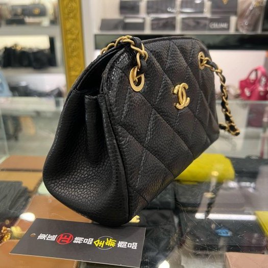 東區正精品㊣CHANEL AS5137 全新香奈兒黑色荔枝紋牛皮金鍊三層拉鍊貝殼包斜背包肩背包 RZ6453-2