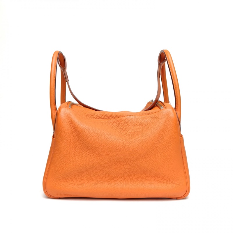 HERMES Lindy30愛馬仕橙TC皮框P銀扣刻肩背包-2