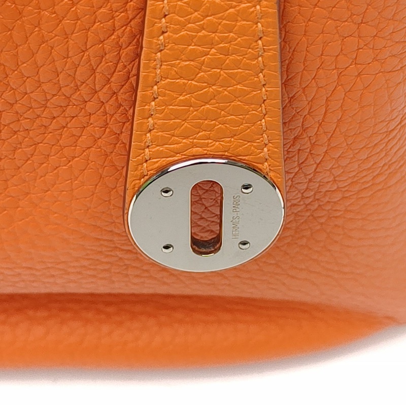 HERMES Lindy30愛馬仕橙TC皮框P銀扣刻肩背包-4