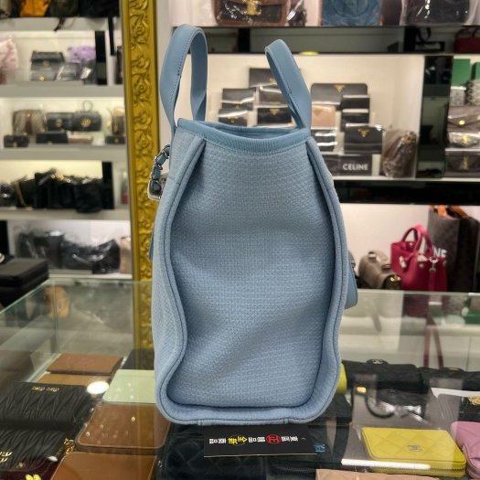 東區正精品㊣ CHANEL 全新香奈兒水藍色帆布沙灘包兩用包手提包肩背包購物袋中款RZ6463-1