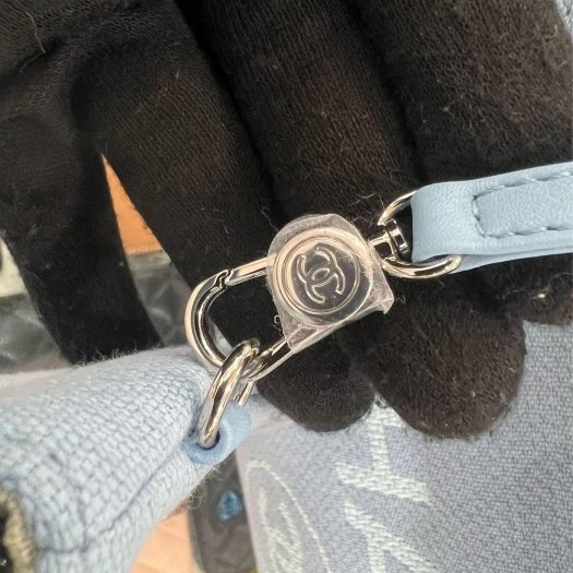 東區正精品㊣ CHANEL 全新香奈兒水藍色帆布沙灘包兩用包手提包肩背包購物袋中款RZ6463-2