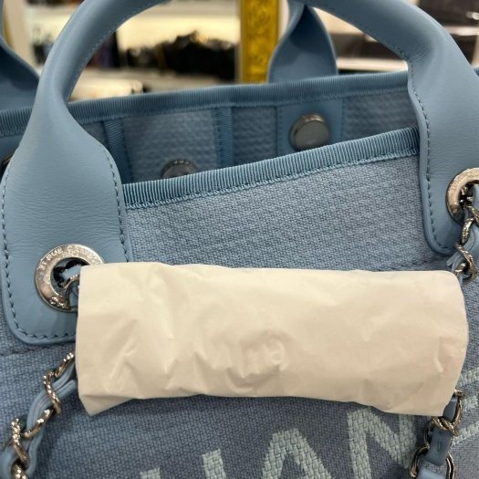 東區正精品㊣ CHANEL 全新香奈兒水藍色帆布沙灘包兩用包手提包肩背包購物袋中款RZ6463-5