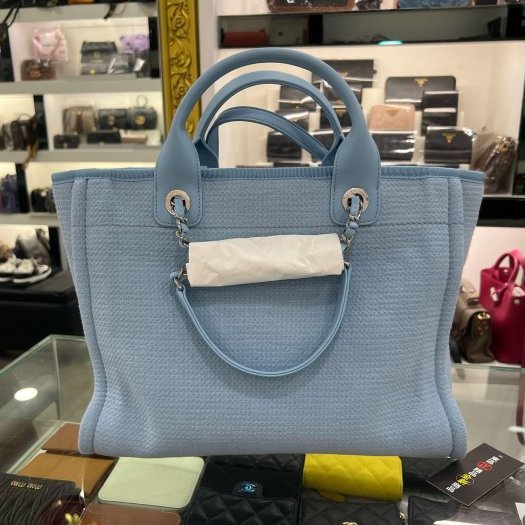 東區正精品㊣ CHANEL 全新香奈兒水藍色帆布沙灘包兩用包手提包肩背包購物袋中款RZ6463-6