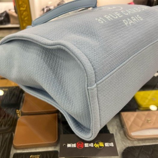 東區正精品㊣ CHANEL 全新香奈兒水藍色帆布沙灘包兩用包手提包肩背包購物袋中款RZ6463-8