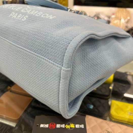 東區正精品㊣ CHANEL 全新香奈兒水藍色帆布沙灘包兩用包手提包肩背包購物袋中款RZ6463-9