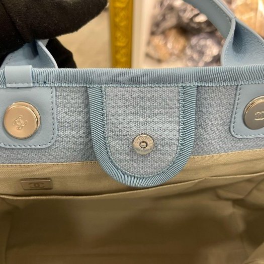 東區正精品㊣ CHANEL 全新香奈兒水藍色帆布沙灘包兩用包手提包肩背包購物袋中款RZ6463-12