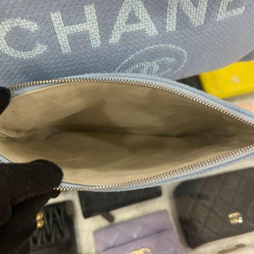 東區正精品㊣ CHANEL 全新香奈兒水藍色帆布沙灘包兩用包手提包肩背包購物袋中款RZ6463-14