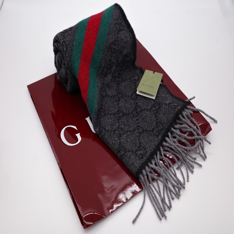 Gucci 古馳 深灰色 羊毛 GG 羊毛圍巾