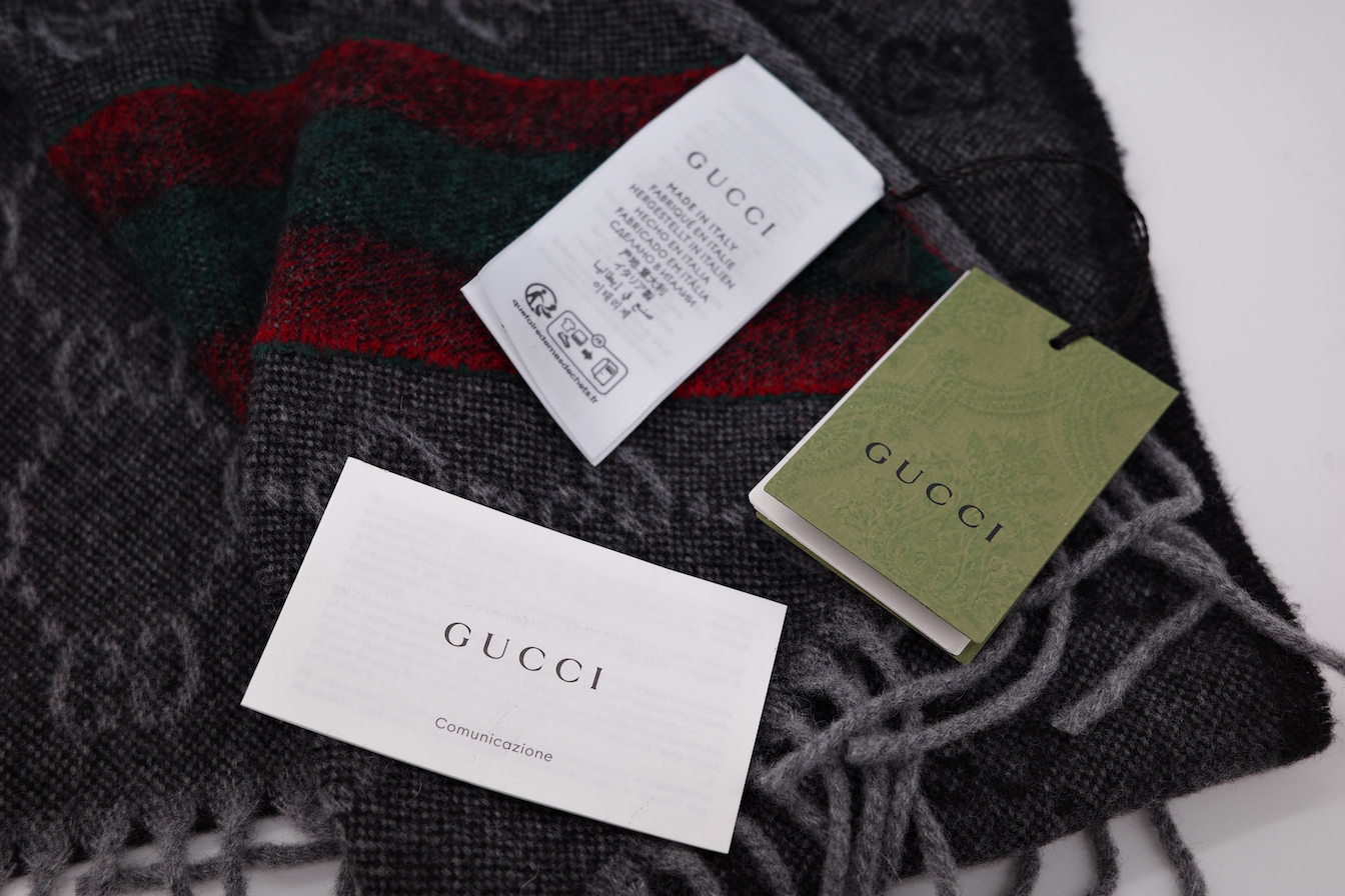 Gucci 古馳 深灰色 羊毛 GG 羊毛圍巾-4