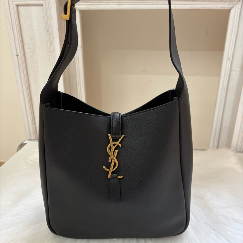 Yves Saint Laurent YSL Le5a7 hobo 肩背手提斜挎包 黑金色-0