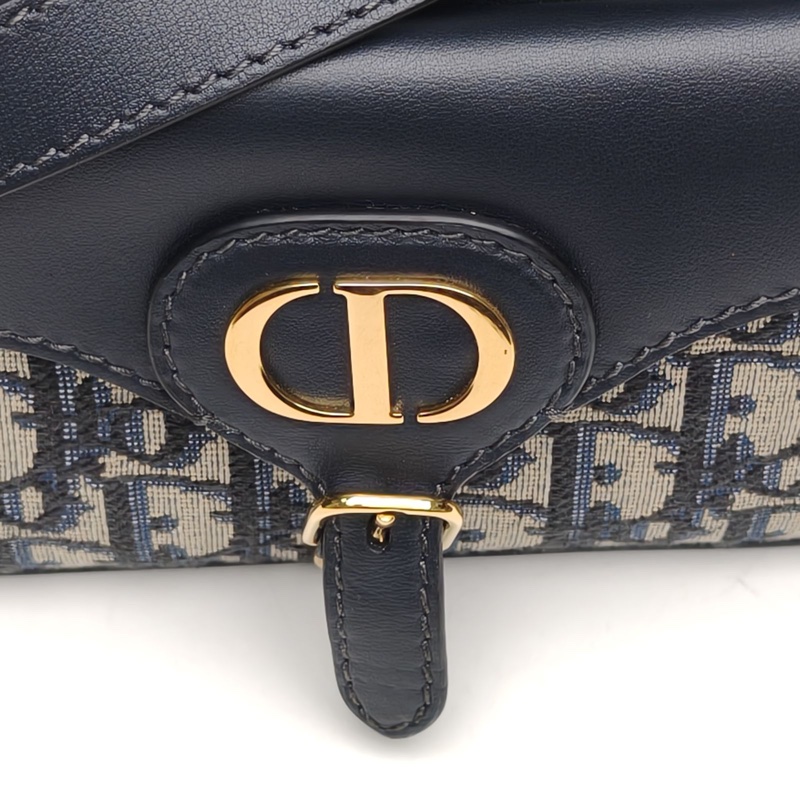 DIOR 藍色帆布金扣Montaigne經典老花波比包單肩斜跨包-4
