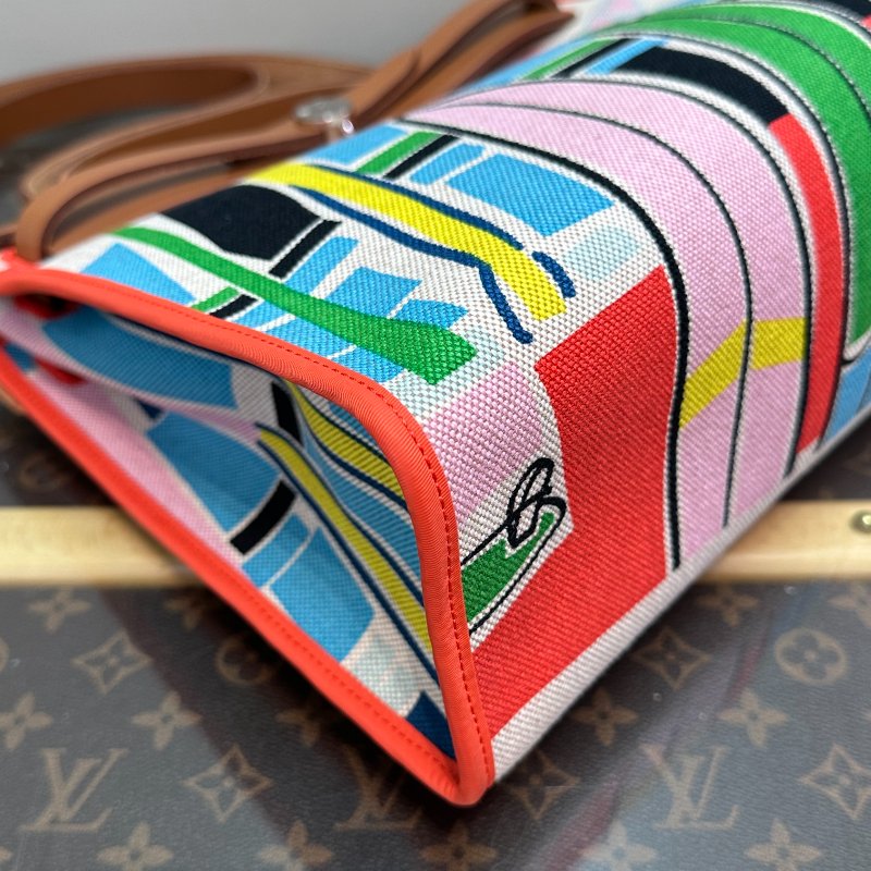 HERMES 夏威夷限定塗鴉帆布拼皮銀扣herbag31子母手提肩背斜背包 31*25*11 99新配件塵袋 鎖鑰匙-2