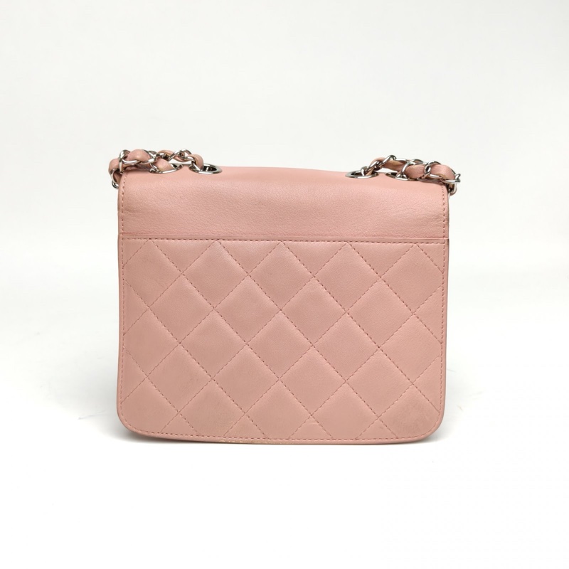 CHANEL 粉色牛皮25開銀扣古巴系列郵差包單肩包-2