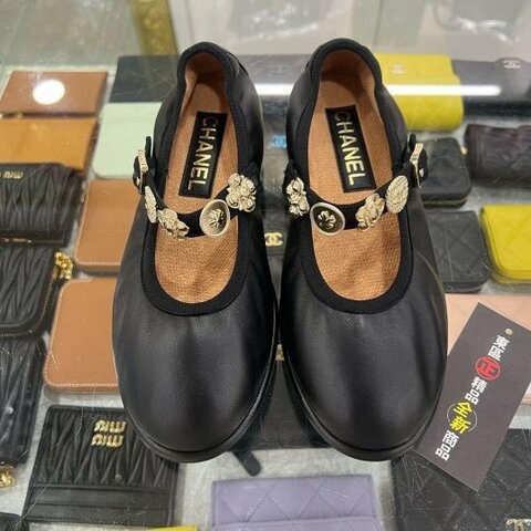 東區正精品㊣CHANEL G45778 全新香奈兒黑色全皮金幣瑪莉珍娃娃鞋平底鞋秀款 37.5號 RZ6466